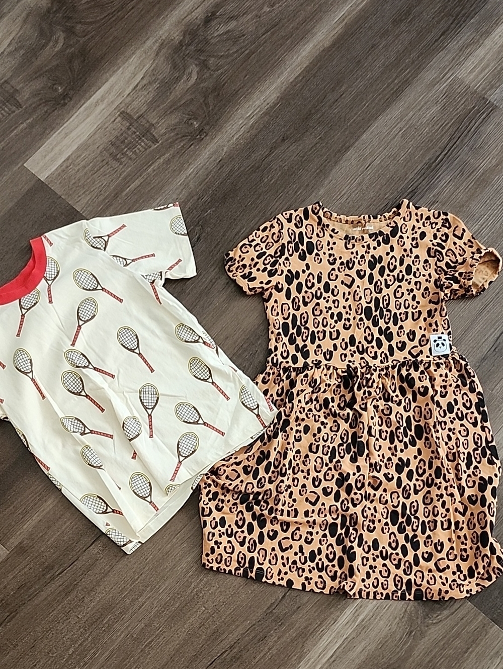 Mini Rodini Peach Leopard Print Short Sleeve Dress/ Tennis T Shirt